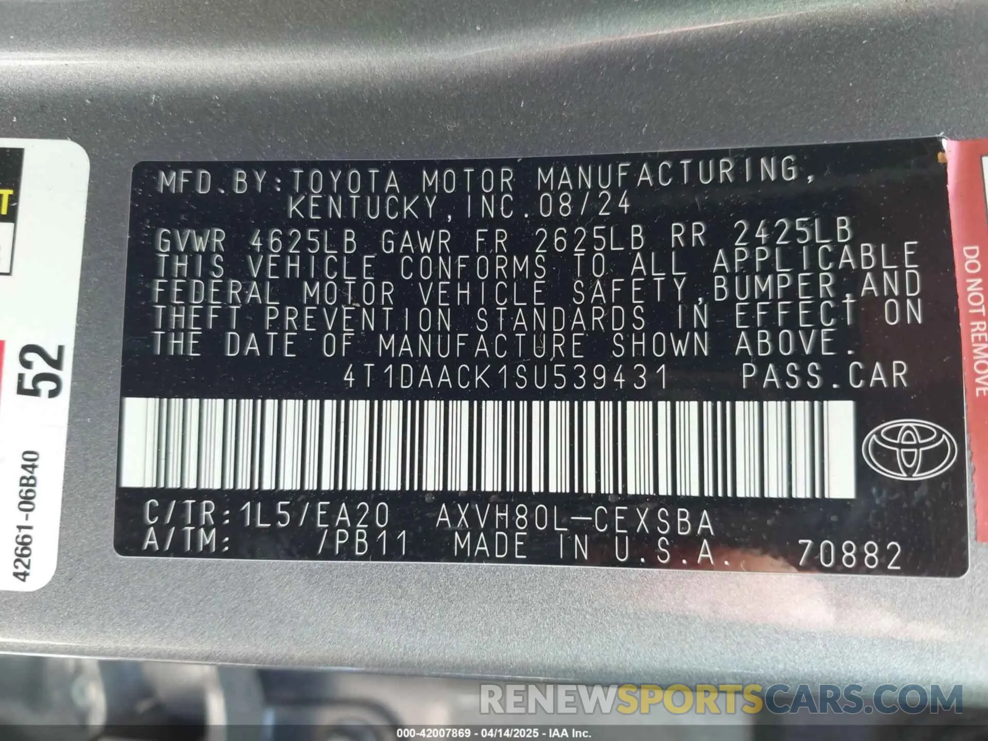 9 fotografías del automóvil dañado 4T1DAACK1SU539431 TOYOTA CAMRY 2025