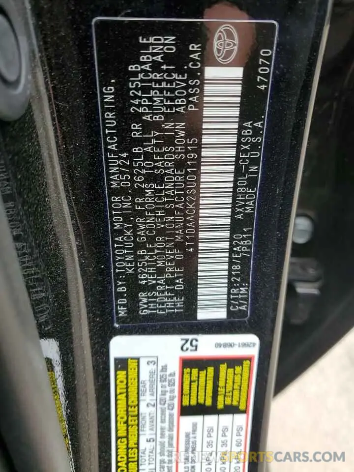 13 fotografías del automóvil dañado 4T1DAACK2SU011915 TOYOTA CAMRY 2025