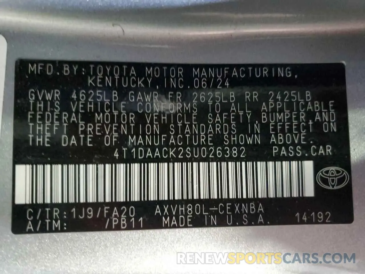 13 fotografías del automóvil dañado 4T1DAACK2SU026382 TOYOTA CAMRY 2025