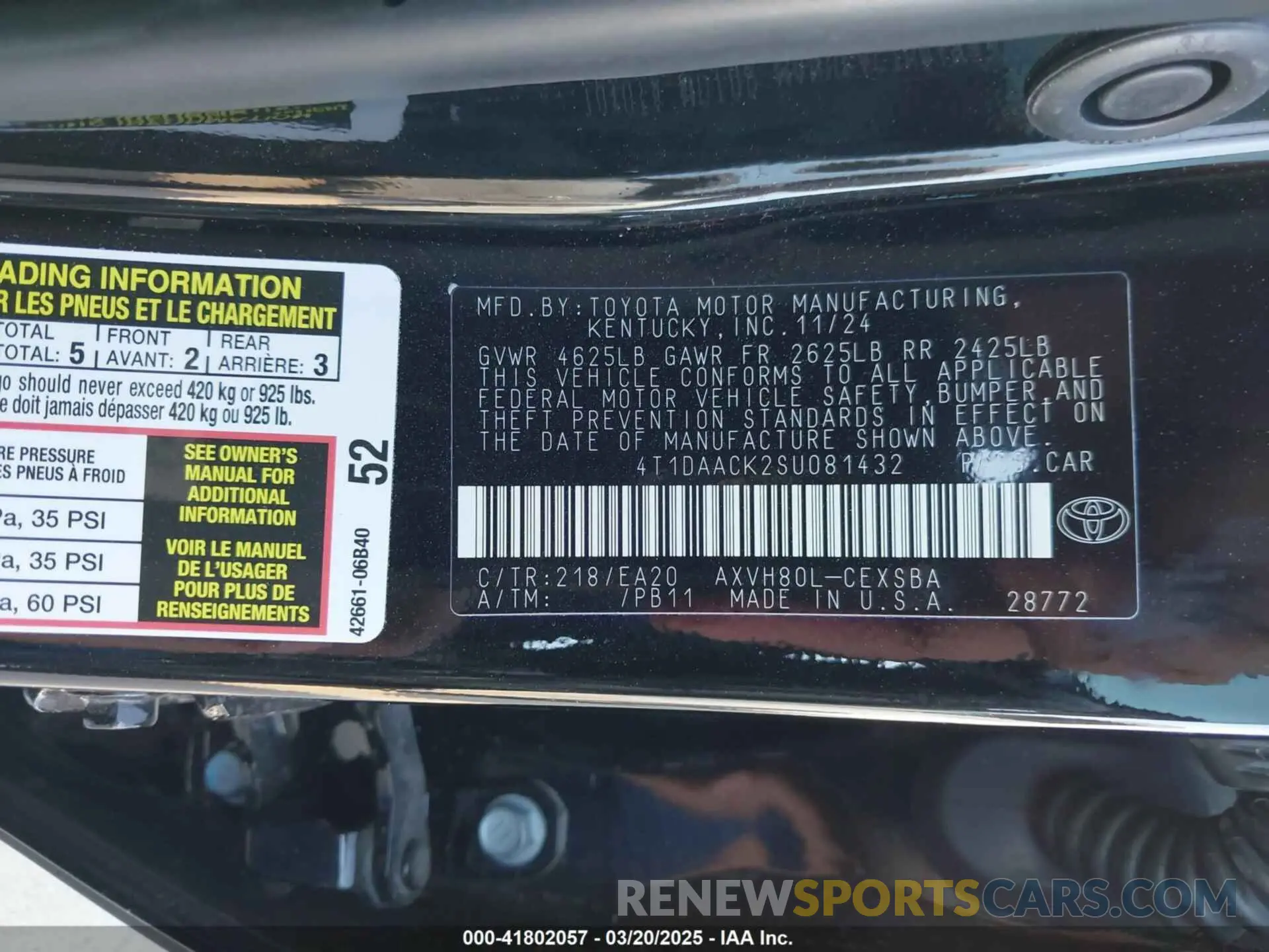 9 fotografías del automóvil dañado 4T1DAACK2SU081432 TOYOTA CAMRY 2025