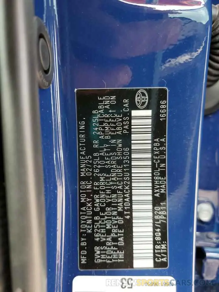13 fotografías del automóvil dañado 4T1DAACK2SU113506 TOYOTA CAMRY 2025