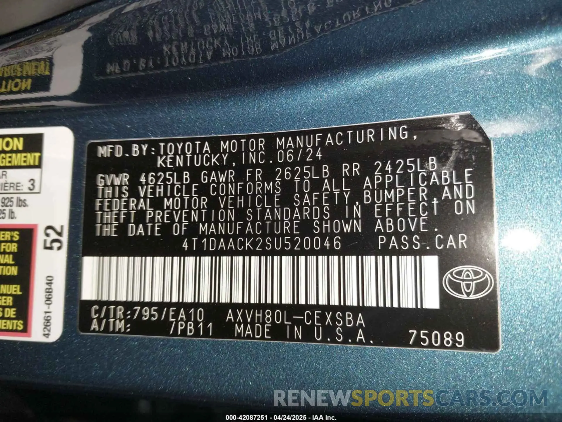 9 fotografías del automóvil dañado 4T1DAACK2SU520046 TOYOTA CAMRY 2025