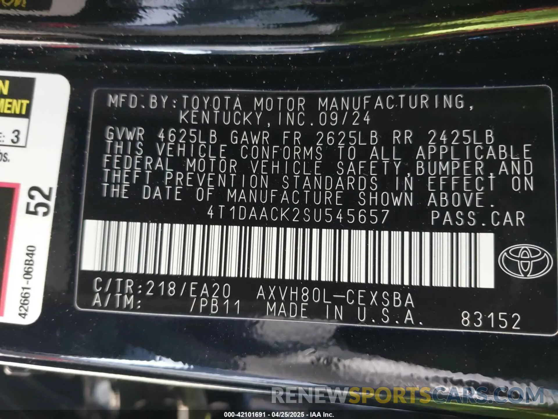 9 fotografías del automóvil dañado 4T1DAACK2SU545657 TOYOTA CAMRY 2025