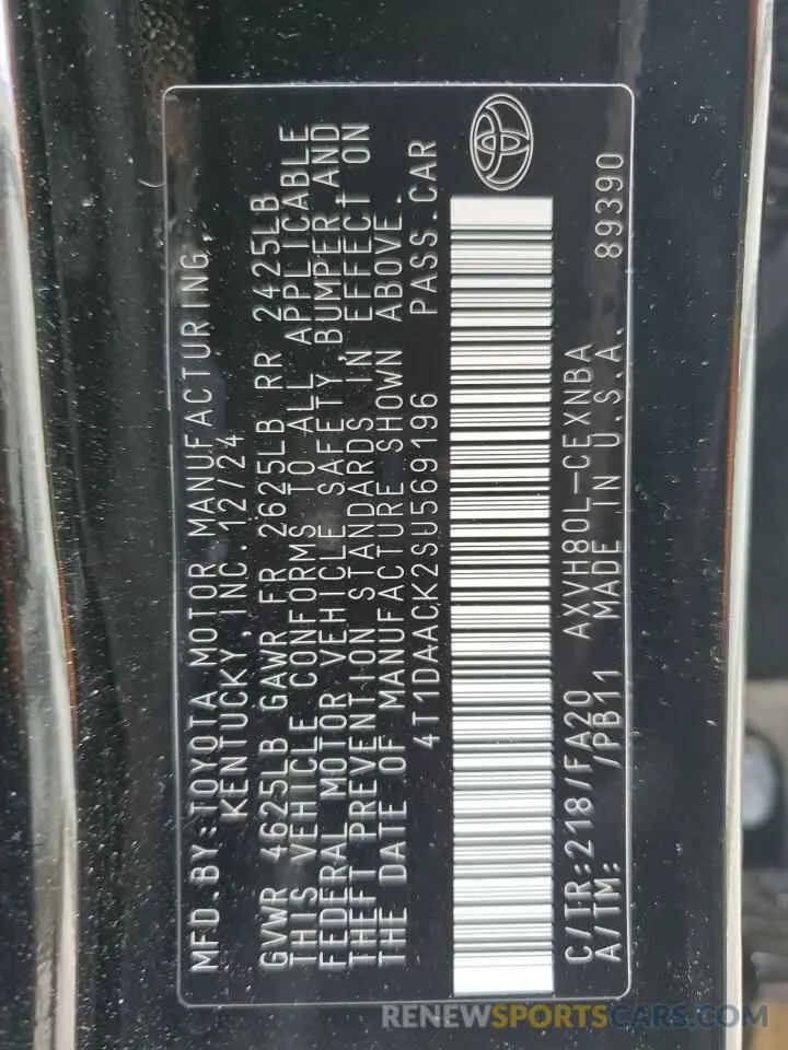 12 fotografías del automóvil dañado 4T1DAACK2SU569196 TOYOTA CAMRY 2025