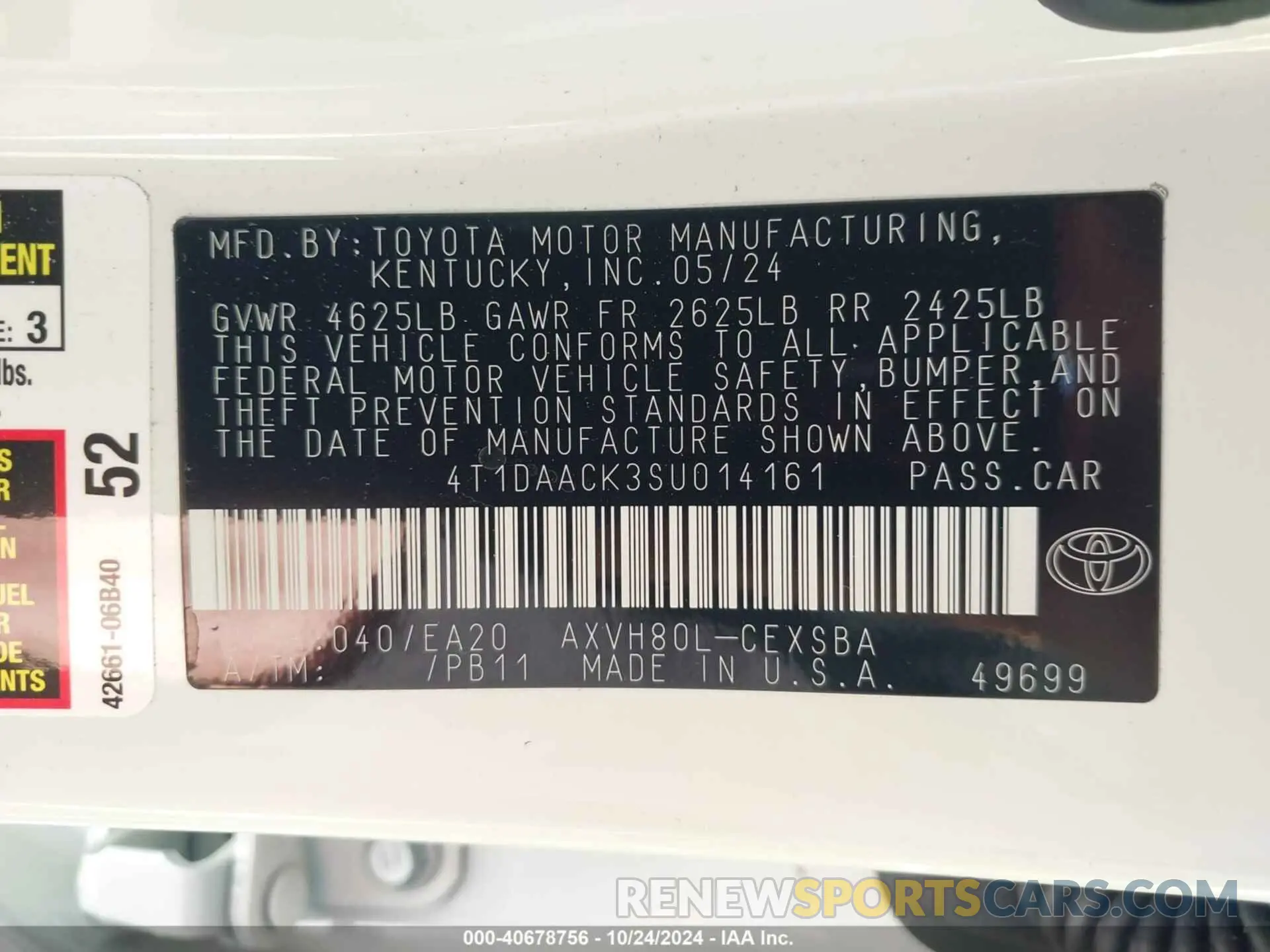 9 fotografías del automóvil dañado 4T1DAACK3SU014161 TOYOTA CAMRY 2025