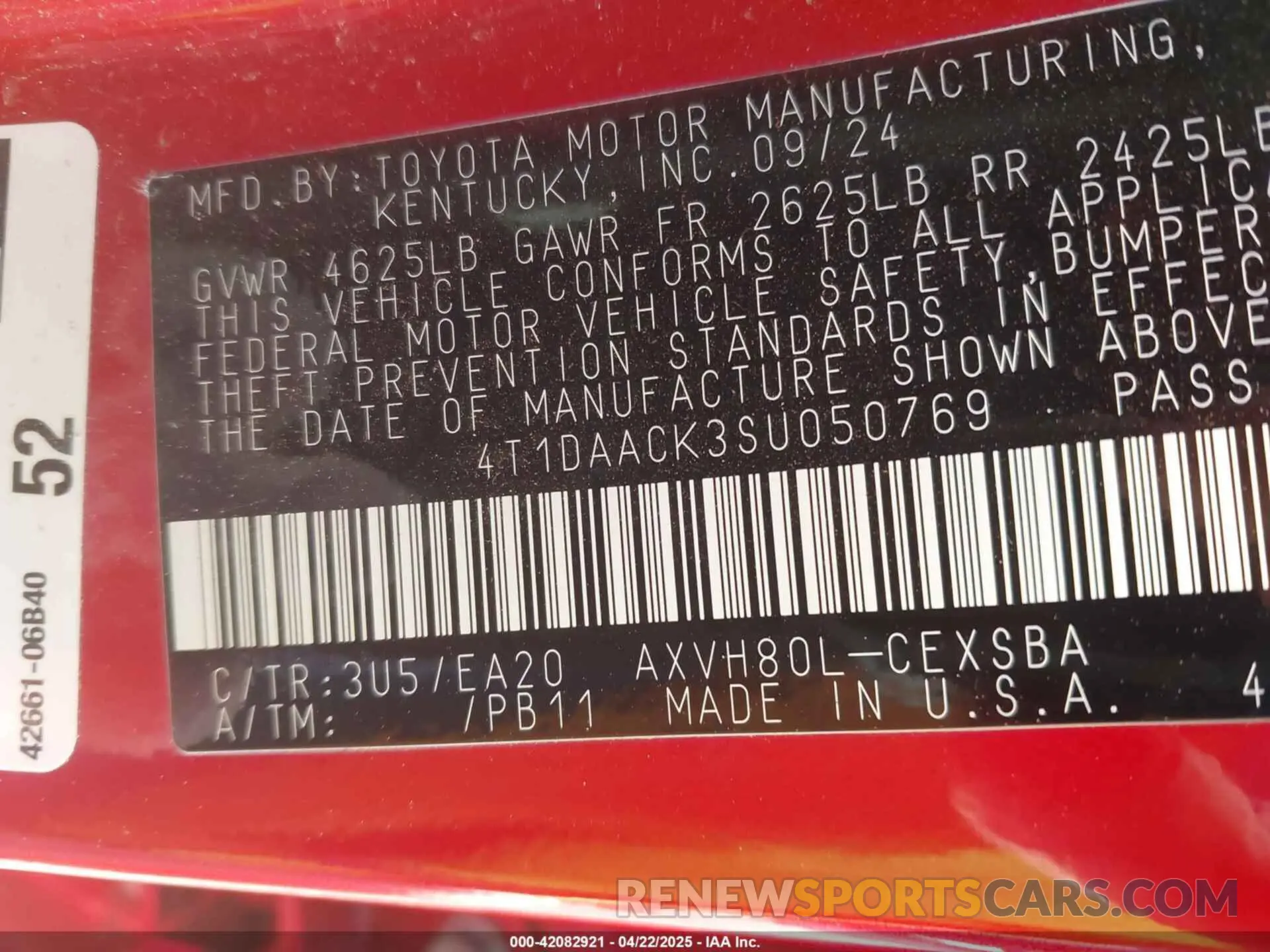 9 fotografías del automóvil dañado 4T1DAACK3SU050769 TOYOTA CAMRY 2025