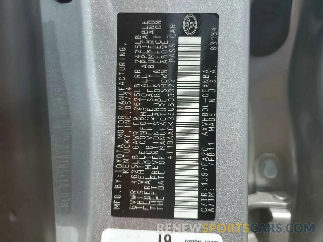 12 fotografías del automóvil dañado 4T1DAACK3SU503322 TOYOTA CAMRY 2025