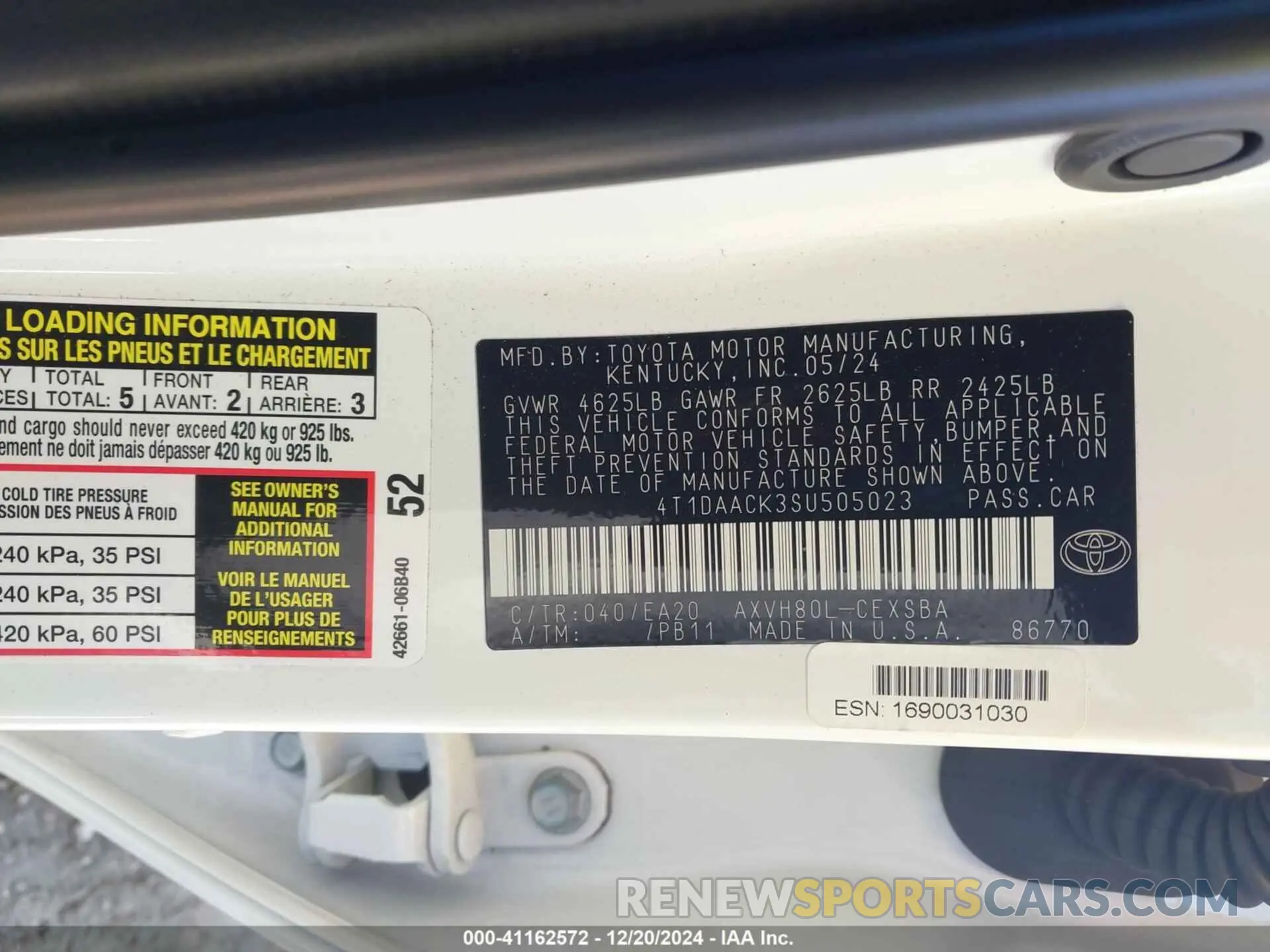 9 fotografías del automóvil dañado 4T1DAACK3SU505023 TOYOTA CAMRY 2025