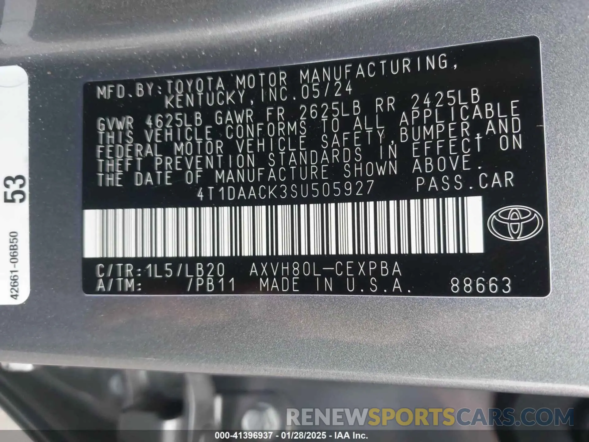 9 fotografías del automóvil dañado 4T1DAACK3SU505927 TOYOTA CAMRY 2025