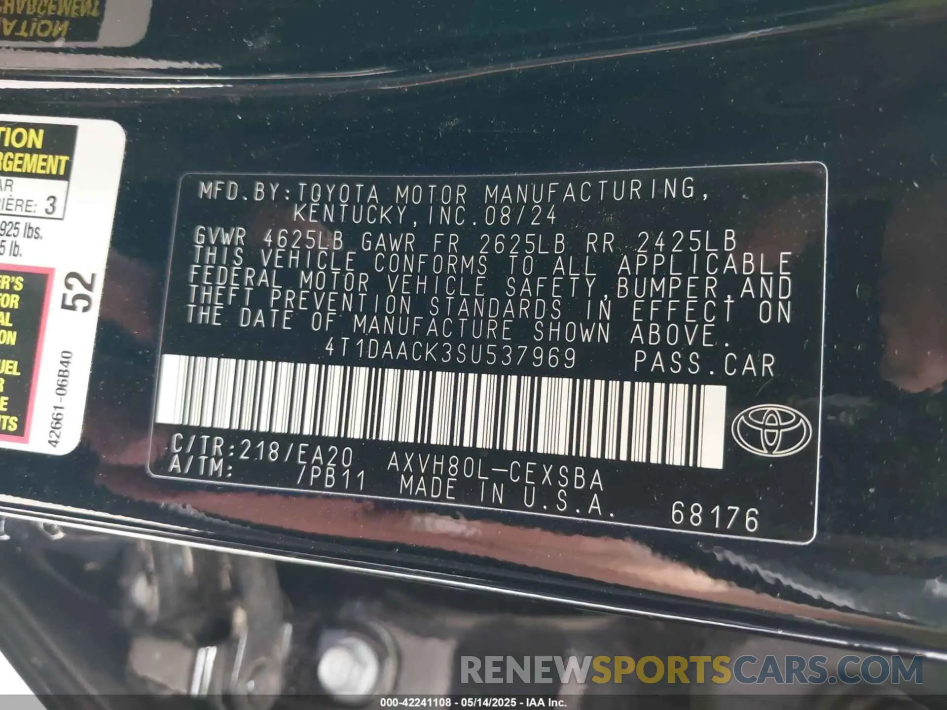 9 fotografías del automóvil dañado 4T1DAACK3SU537969 TOYOTA CAMRY 2025