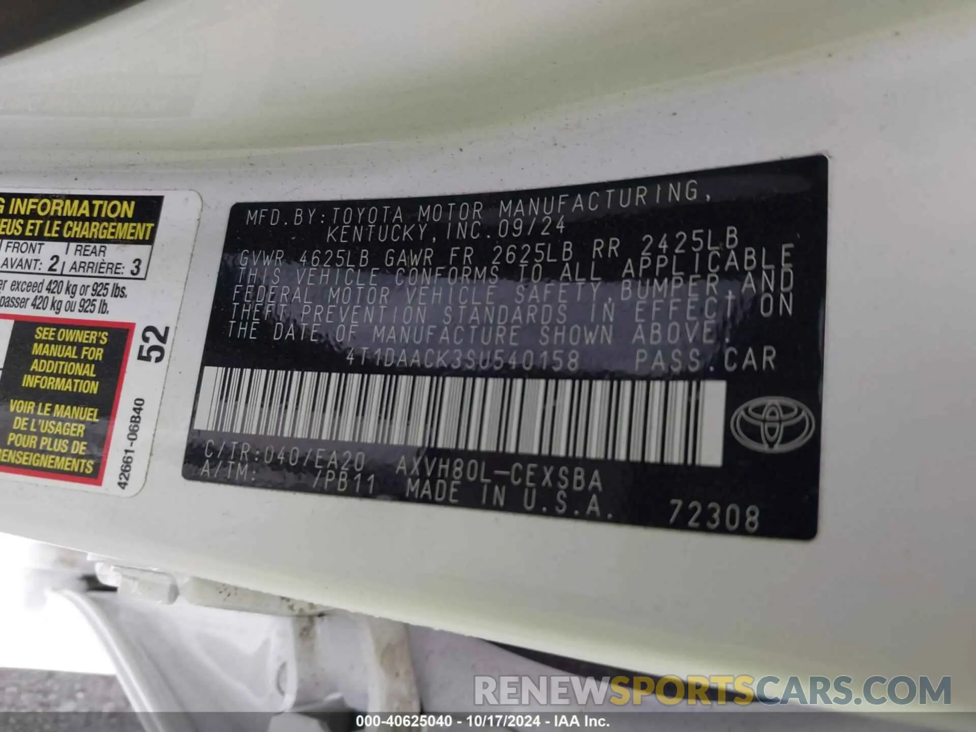 9 fotografías del automóvil dañado 4T1DAACK3SU540158 TOYOTA CAMRY 2025