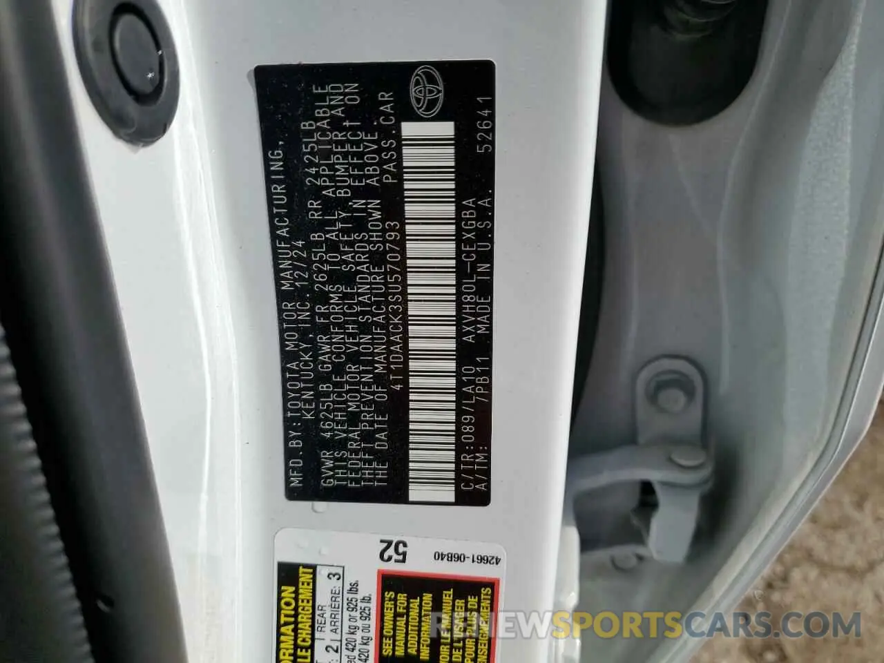 12 fotografías del automóvil dañado 4T1DAACK3SU570793 TOYOTA CAMRY 2025