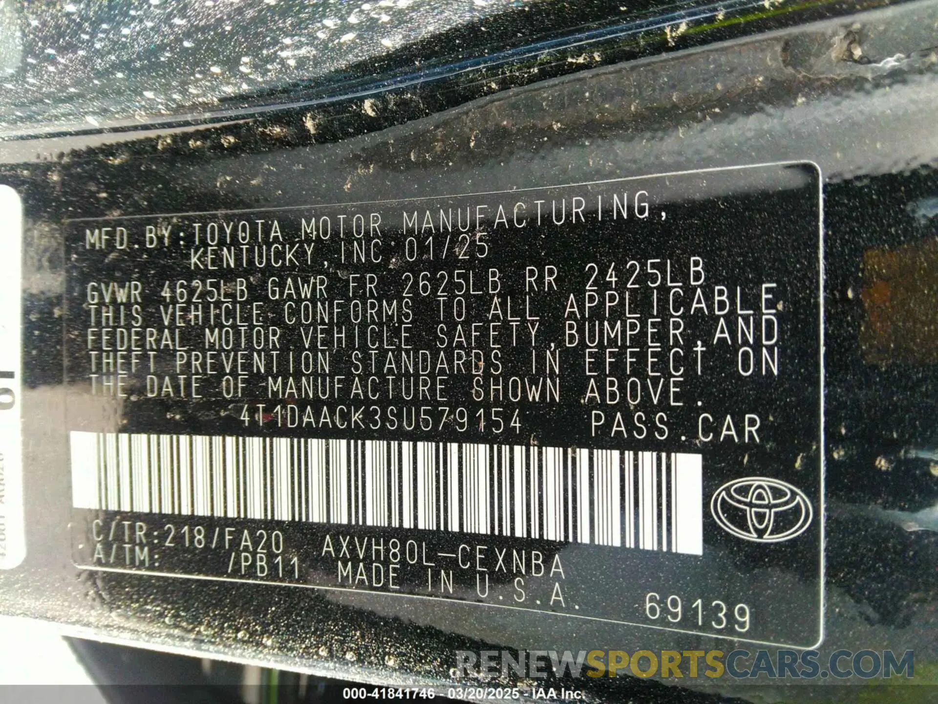 9 fotografías del automóvil dañado 4T1DAACK3SU579154 TOYOTA CAMRY 2025