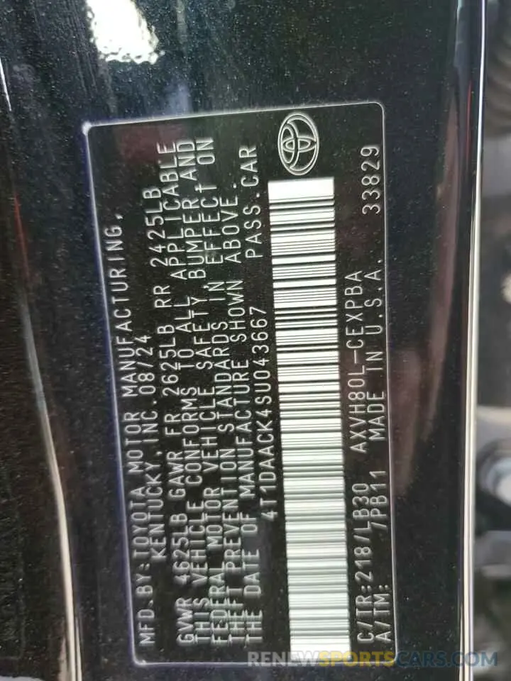 12 fotografías del automóvil dañado 4T1DAACK4SU043667 TOYOTA CAMRY 2025