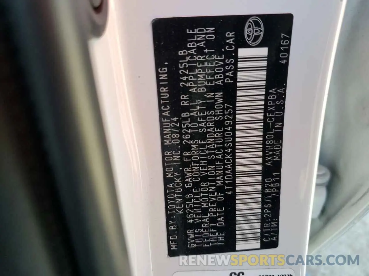 12 fotografías del automóvil dañado 4T1DAACK4SU049257 TOYOTA CAMRY 2025