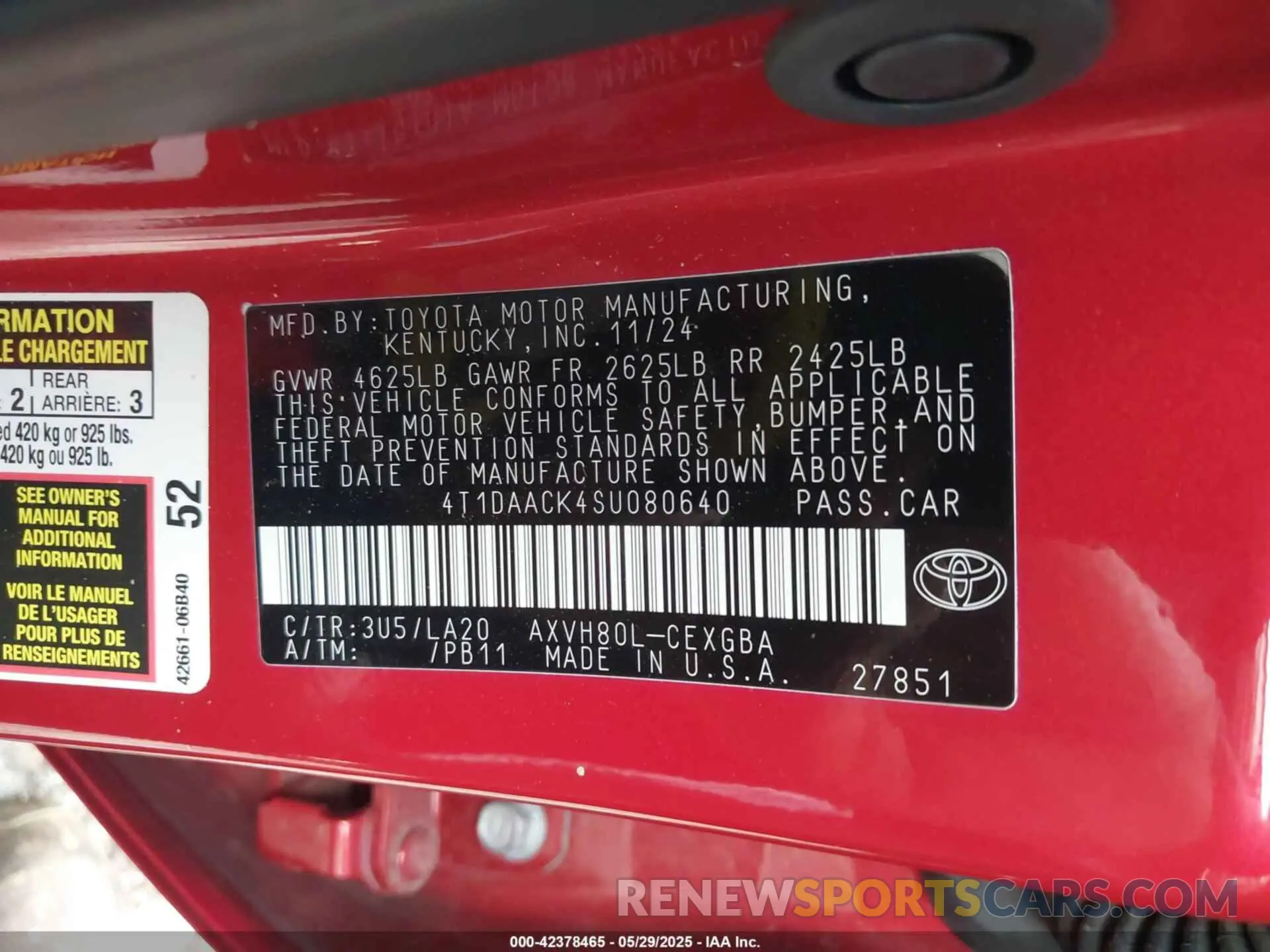 9 fotografías del automóvil dañado 4T1DAACK4SU080640 TOYOTA CAMRY 2025