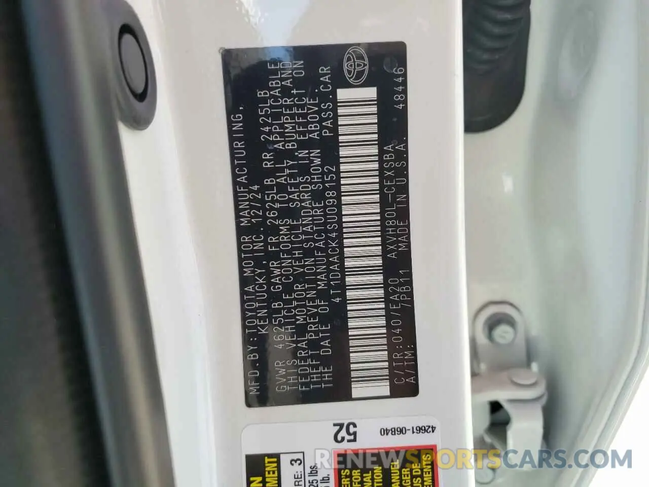 14 fotografías del automóvil dañado 4T1DAACK4SU098152 TOYOTA CAMRY 2025