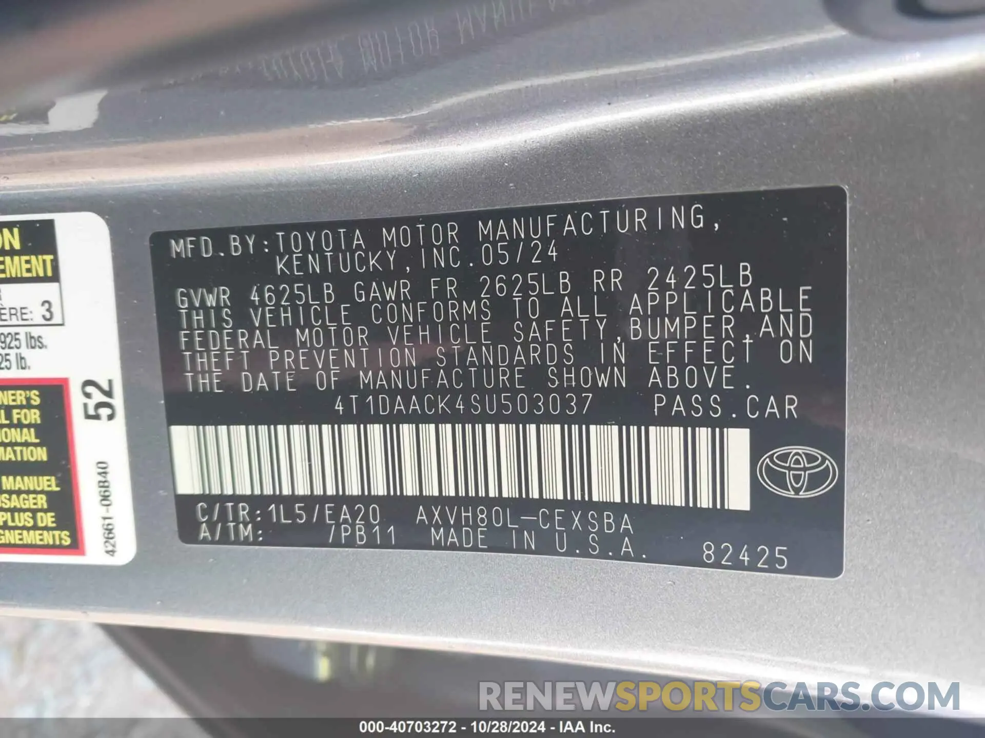 9 fotografías del automóvil dañado 4T1DAACK4SU503037 TOYOTA CAMRY 2025