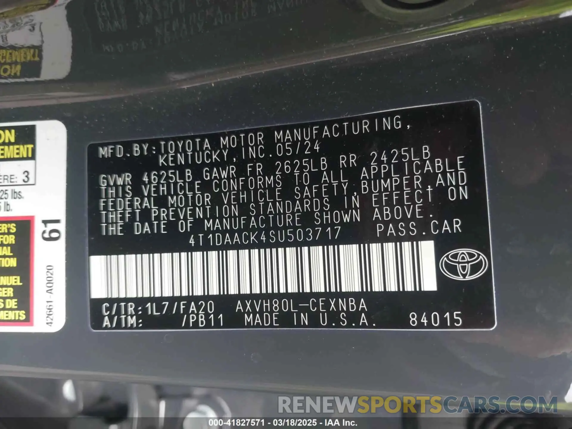 9 fotografías del automóvil dañado 4T1DAACK4SU503717 TOYOTA CAMRY 2025
