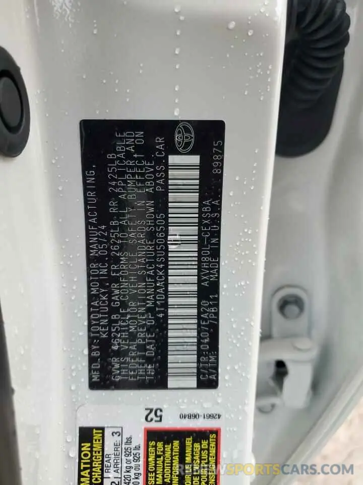 15 fotografías del automóvil dañado 4T1DAACK4SU506505 TOYOTA CAMRY 2025