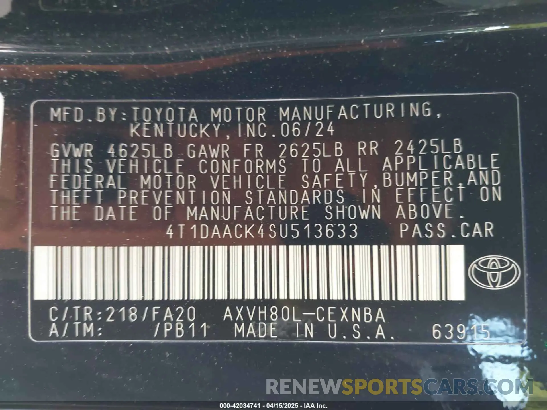 9 fotografías del automóvil dañado 4T1DAACK4SU513633 TOYOTA CAMRY 2025