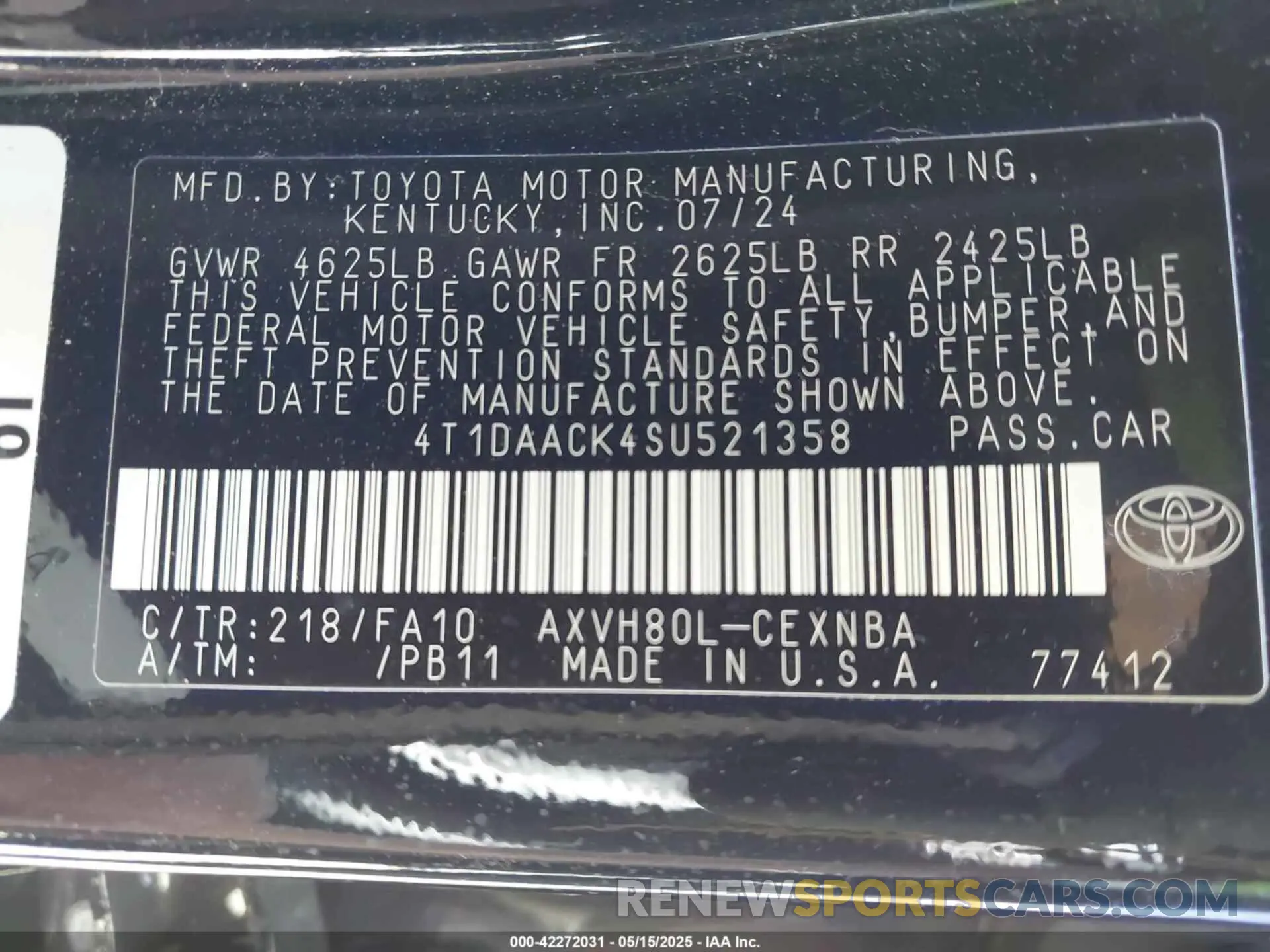 9 fotografías del automóvil dañado 4T1DAACK4SU521358 TOYOTA CAMRY 2025