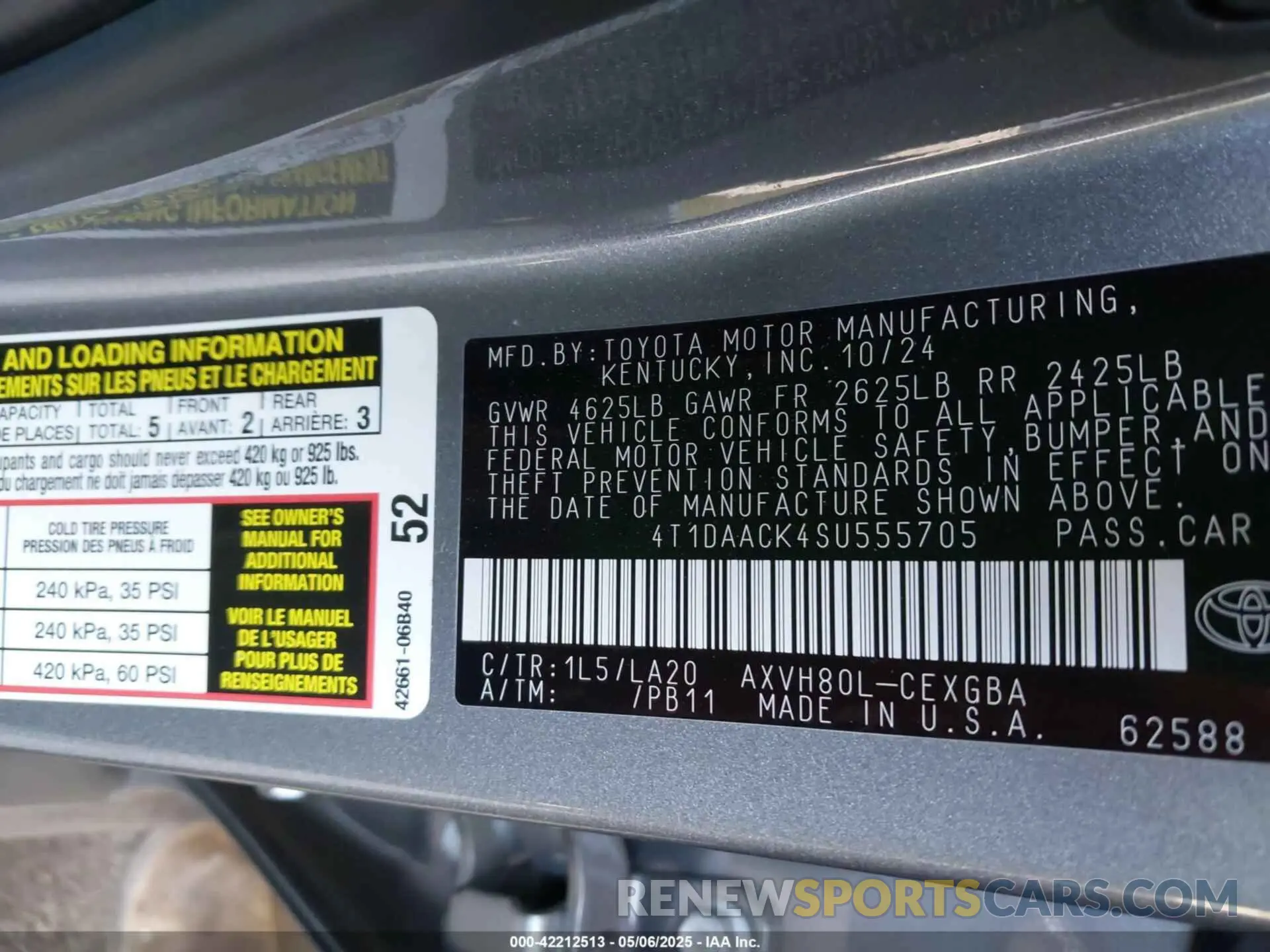 9 fotografías del automóvil dañado 4T1DAACK4SU555705 TOYOTA CAMRY 2025