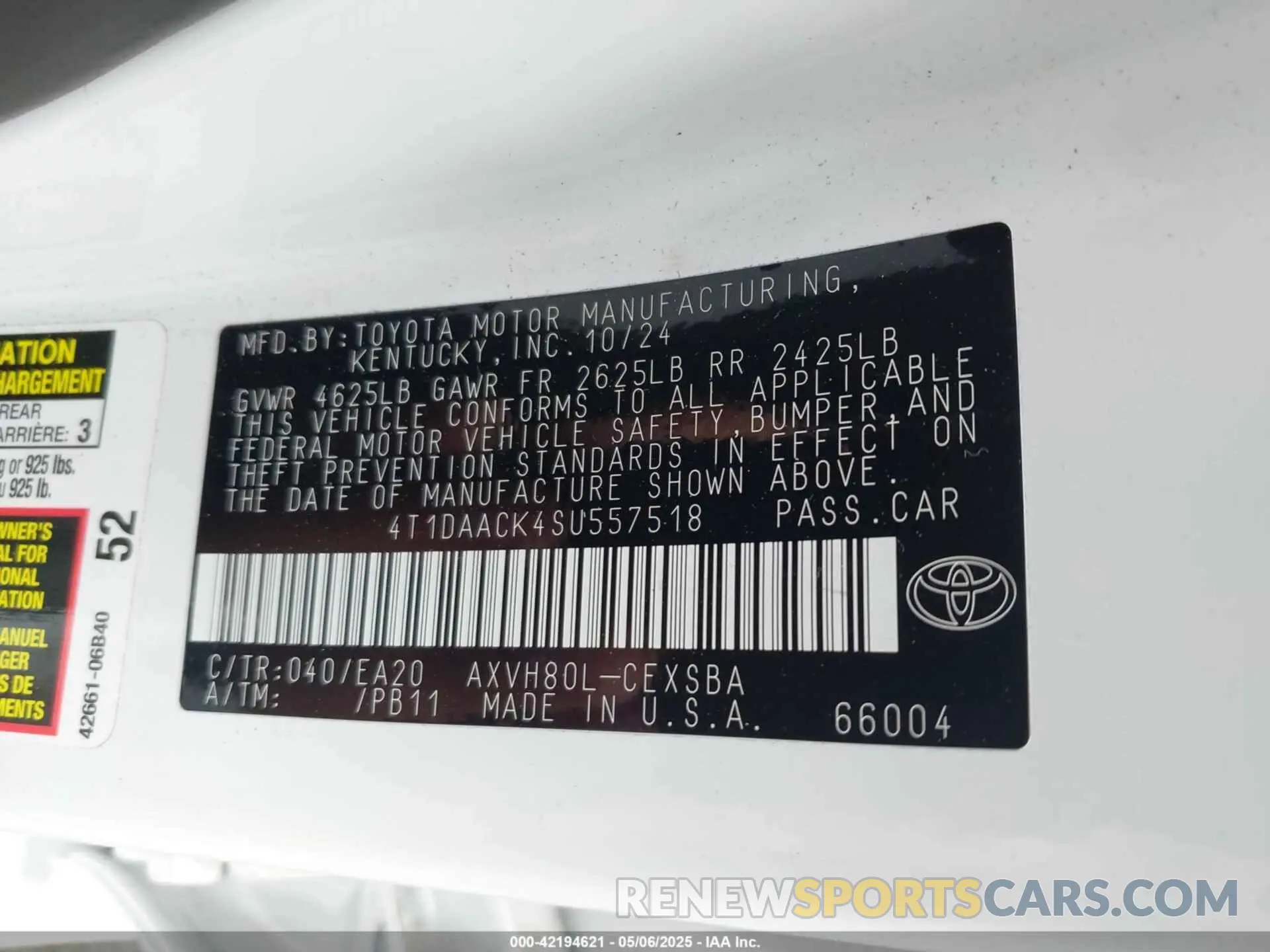 9 fotografías del automóvil dañado 4T1DAACK4SU557518 TOYOTA CAMRY 2025