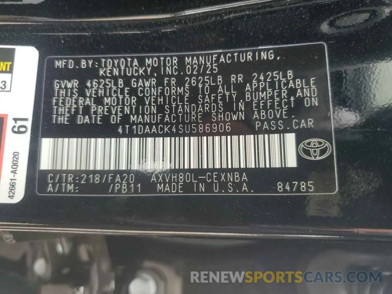 13 fotografías del automóvil dañado 4T1DAACK4SU586906 TOYOTA CAMRY 2025