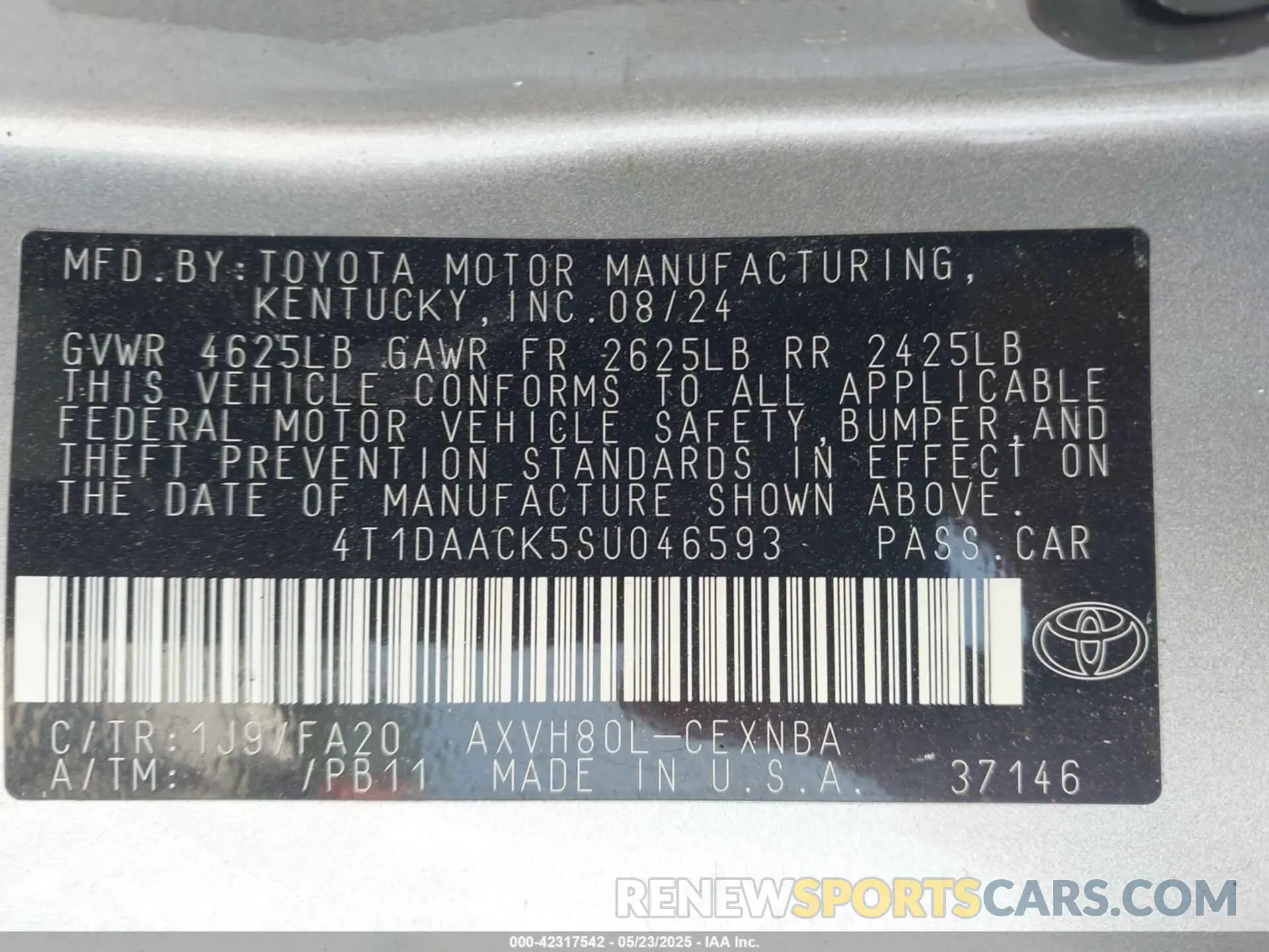 9 fotografías del automóvil dañado 4T1DAACK5SU046593 TOYOTA CAMRY 2025
