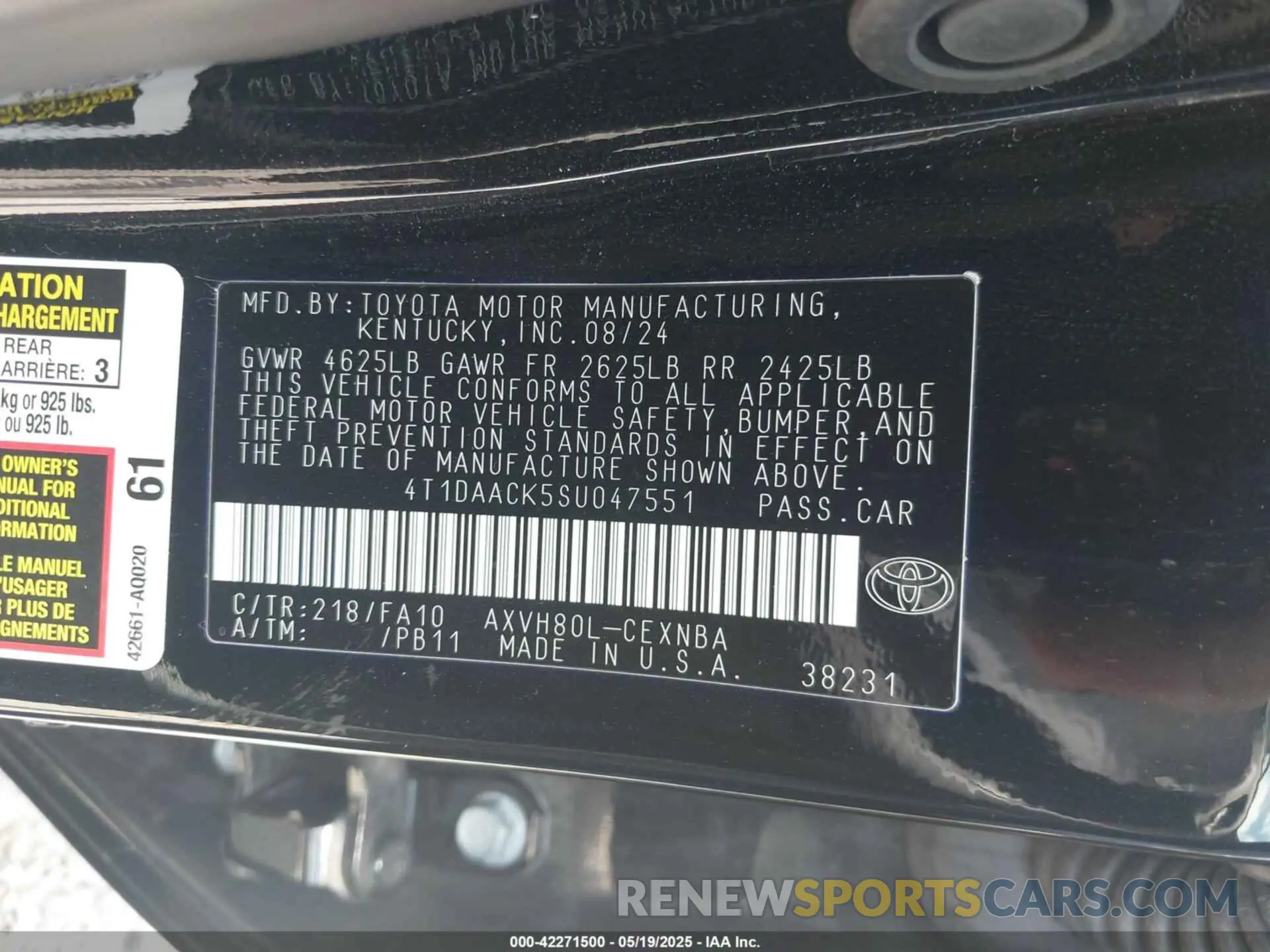 9 fotografías del automóvil dañado 4T1DAACK5SU047551 TOYOTA CAMRY 2025