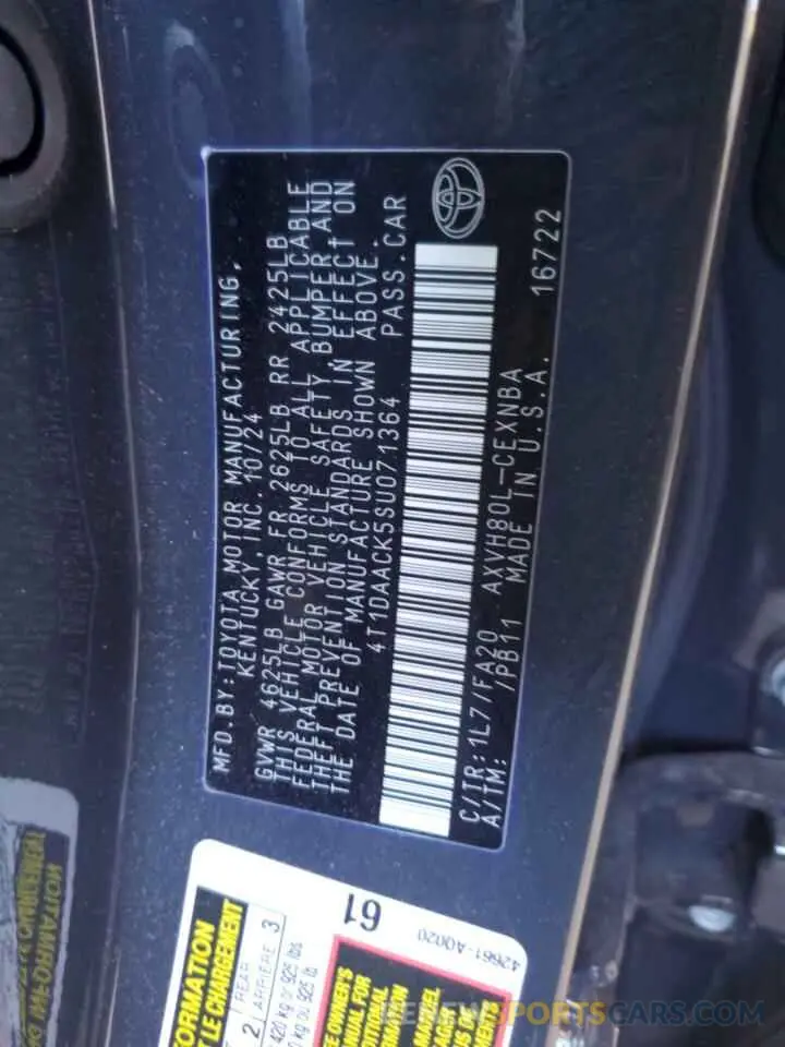 12 fotografías del automóvil dañado 4T1DAACK5SU071364 TOYOTA CAMRY 2025