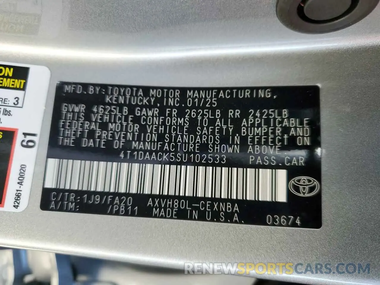 14 fotografías del automóvil dañado 4T1DAACK5SU102533 TOYOTA CAMRY 2025