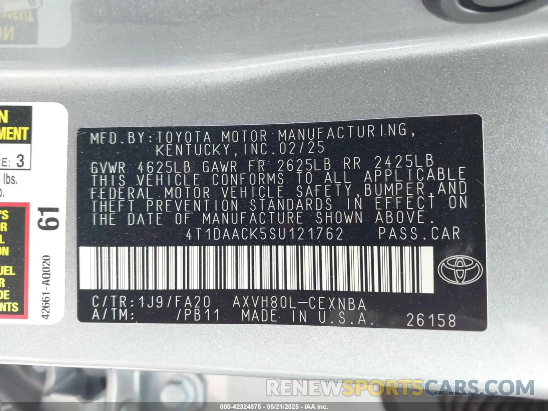 9 fotografías del automóvil dañado 4T1DAACK5SU121762 TOYOTA CAMRY 2025