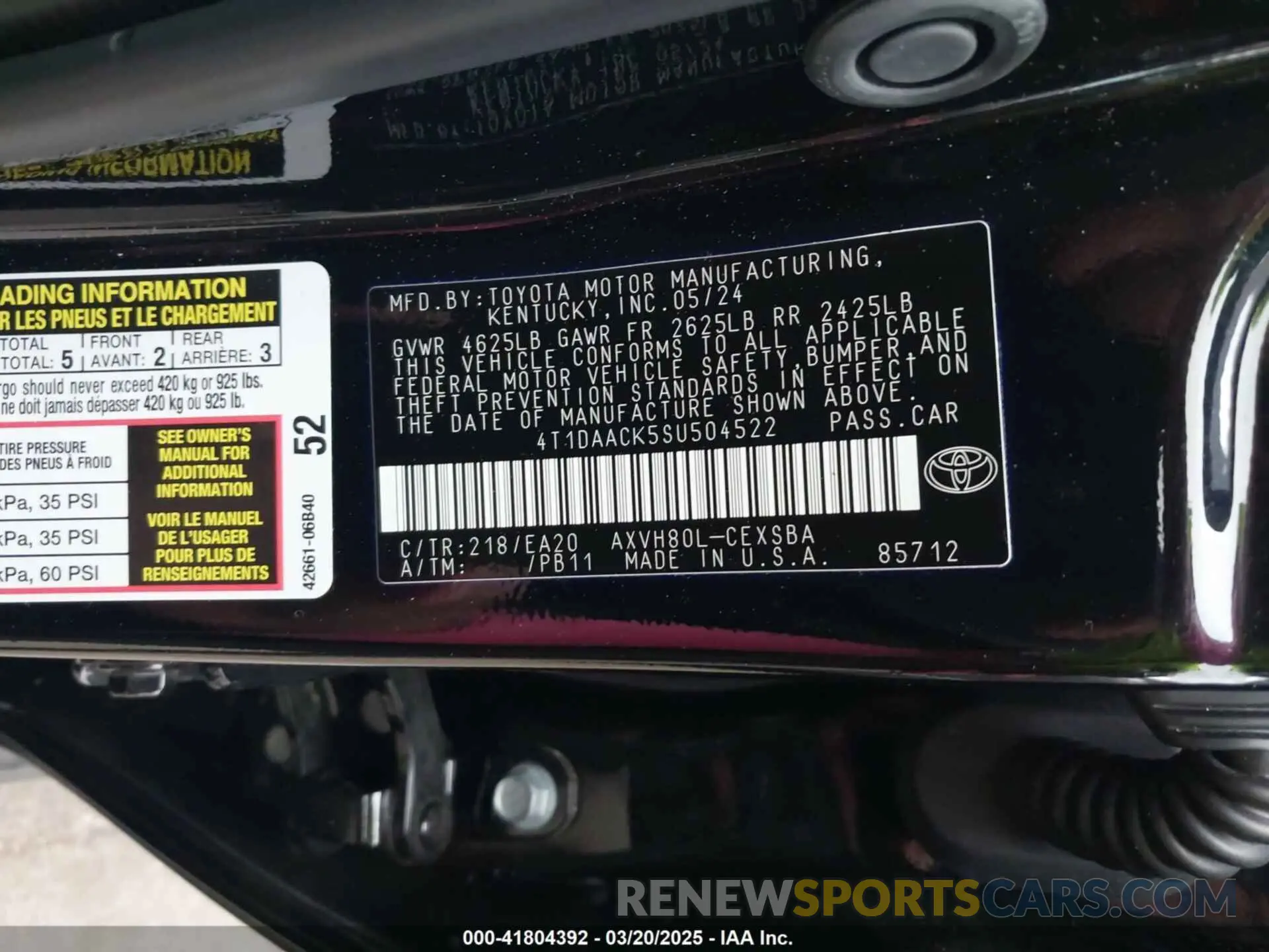 9 fotografías del automóvil dañado 4T1DAACK5SU504522 TOYOTA CAMRY 2025