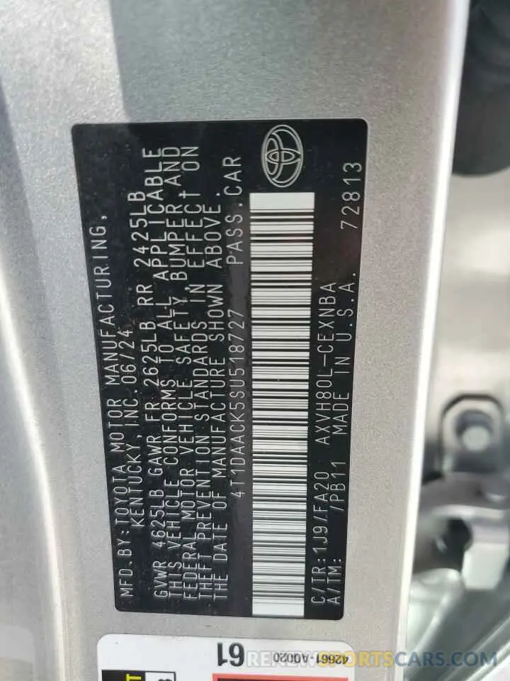 12 fotografías del automóvil dañado 4T1DAACK5SU518727 TOYOTA CAMRY 2025