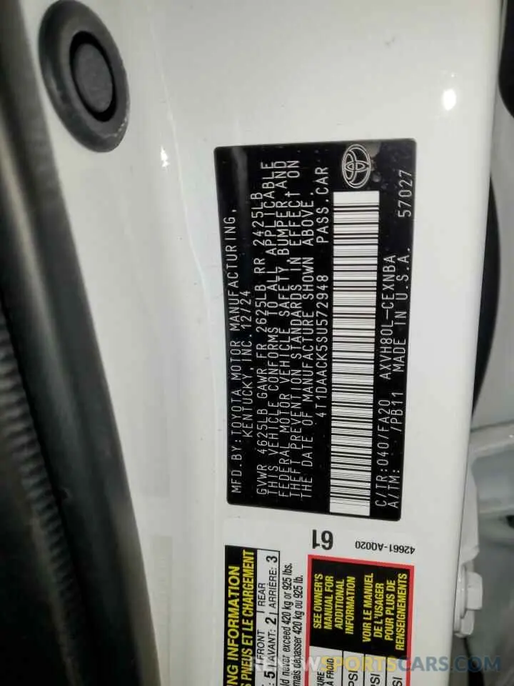 12 fotografías del automóvil dañado 4T1DAACK5SU572948 TOYOTA CAMRY 2025