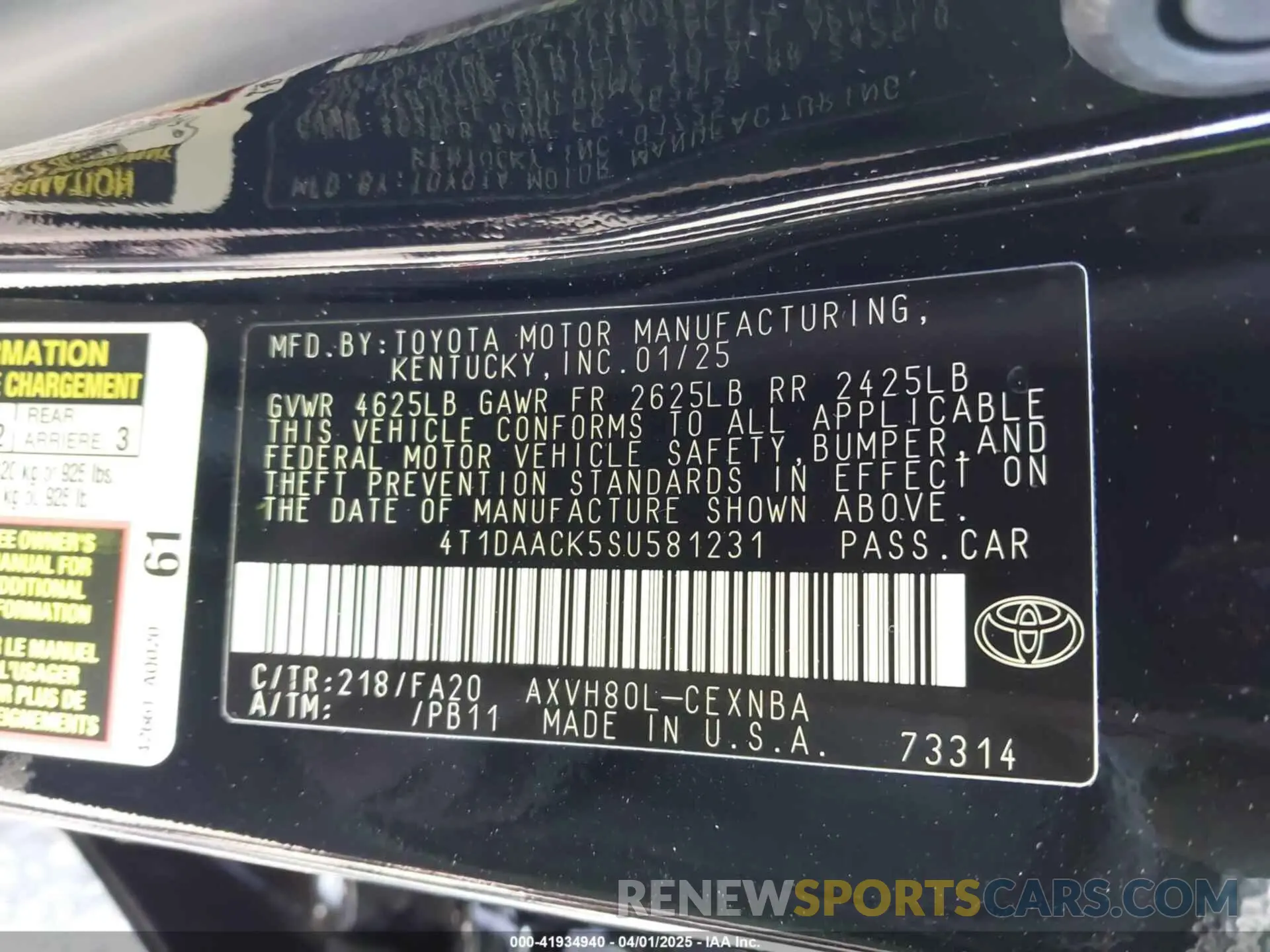 9 fotografías del automóvil dañado 4T1DAACK5SU581231 TOYOTA CAMRY 2025