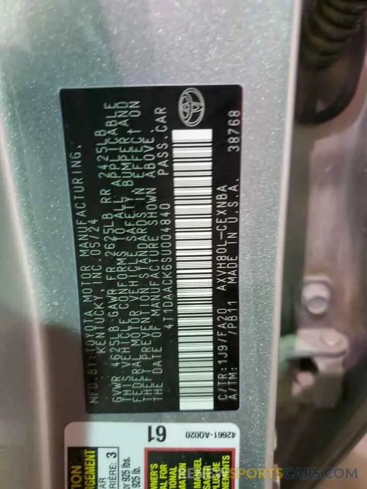 12 fotografías del automóvil dañado 4T1DAACK6SU004840 TOYOTA CAMRY 2025