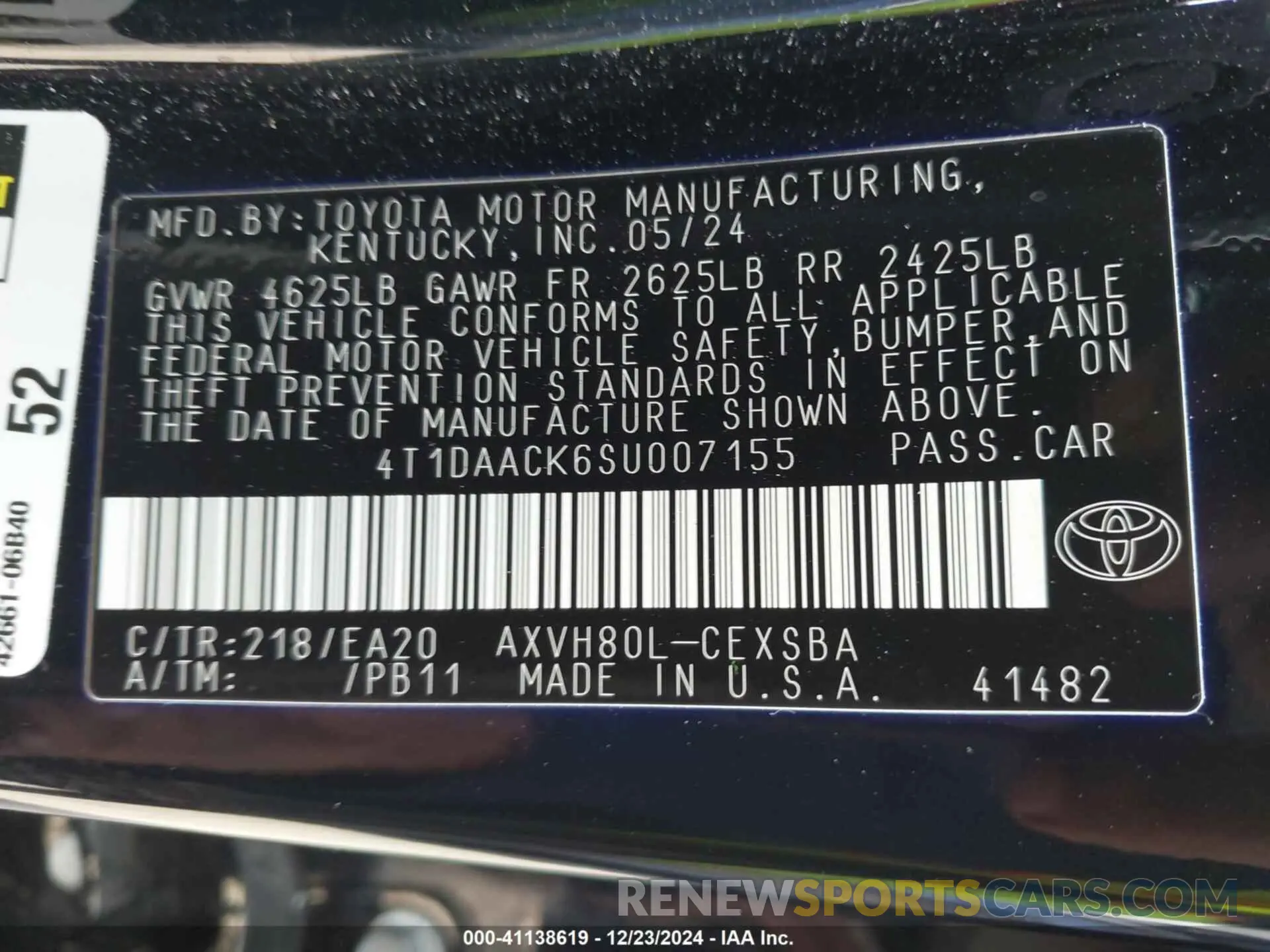9 fotografías del automóvil dañado 4T1DAACK6SU007155 TOYOTA CAMRY 2025