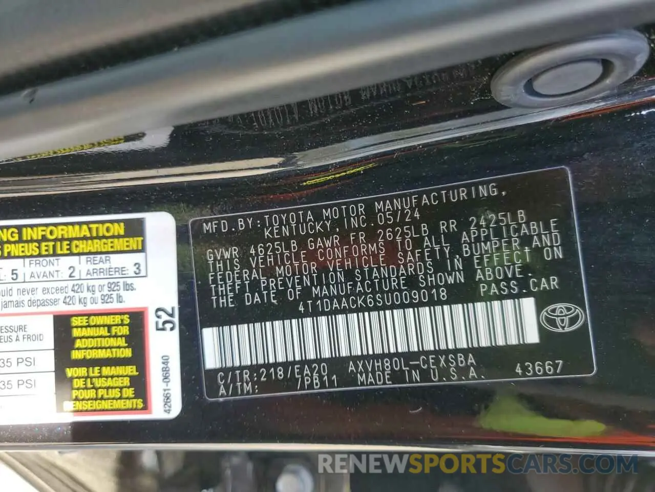 12 fotografías del automóvil dañado 4T1DAACK6SU009018 TOYOTA CAMRY 2025