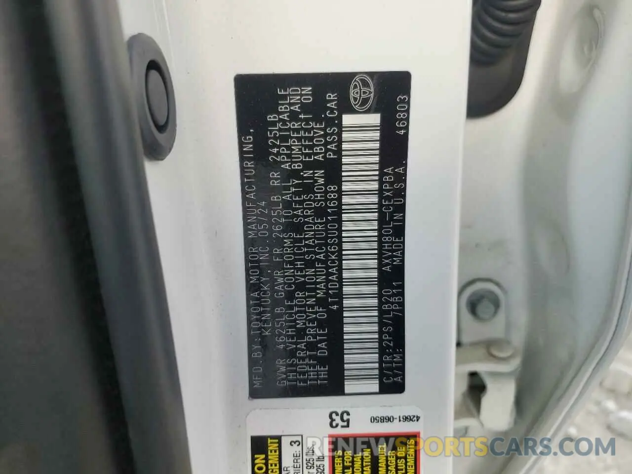 12 fotografías del automóvil dañado 4T1DAACK6SU011688 TOYOTA CAMRY 2025