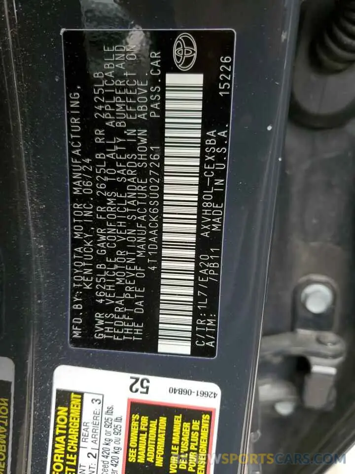 12 fotografías del automóvil dañado 4T1DAACK6SU027261 TOYOTA CAMRY 2025