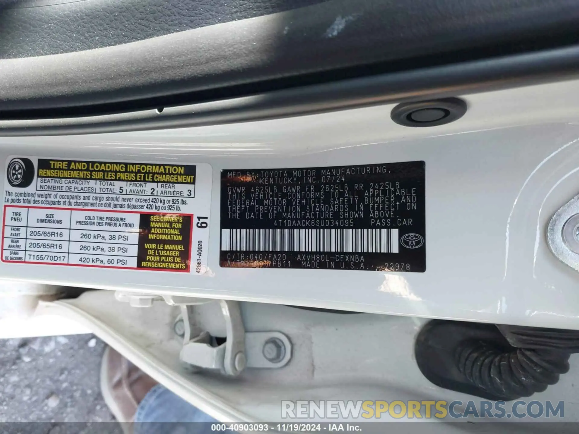 9 fotografías del automóvil dañado 4T1DAACK6SU034095 TOYOTA CAMRY 2025