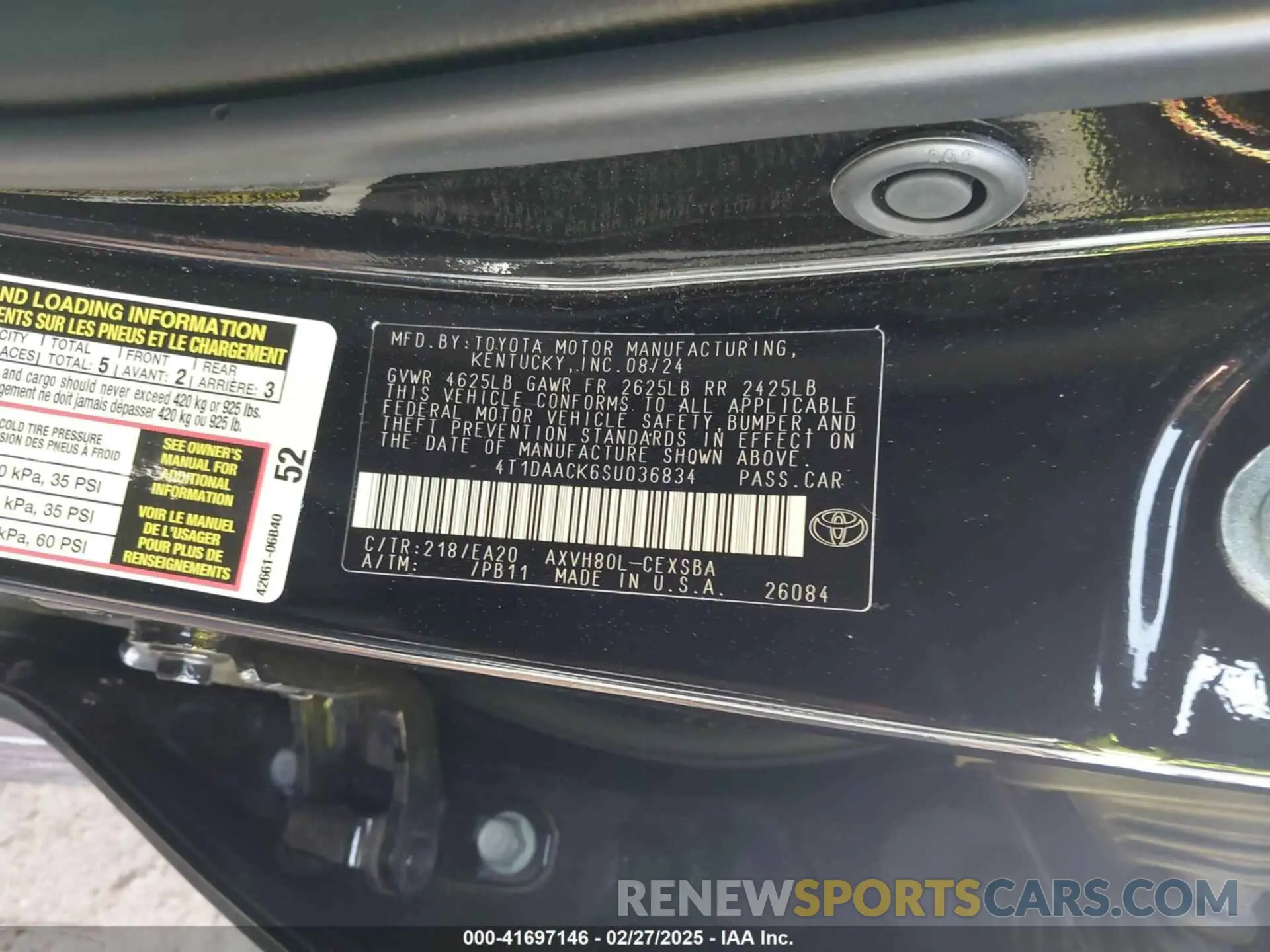 9 fotografías del automóvil dañado 4T1DAACK6SU036834 TOYOTA CAMRY 2025