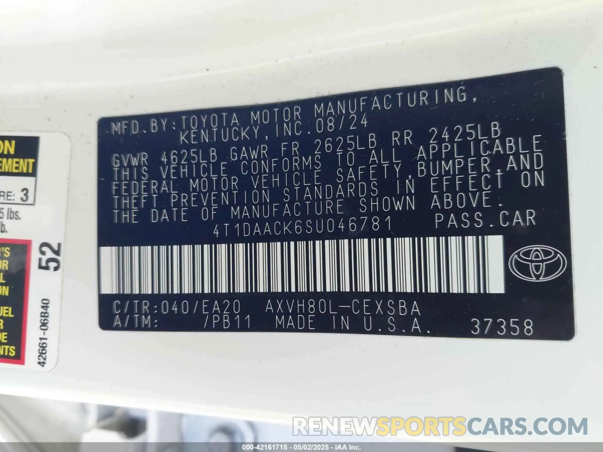 9 fotografías del automóvil dañado 4T1DAACK6SU046781 TOYOTA CAMRY 2025