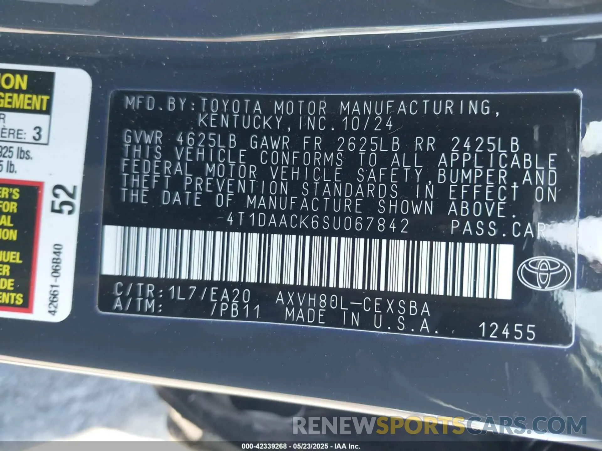9 fotografías del automóvil dañado 4T1DAACK6SU067842 TOYOTA CAMRY 2025