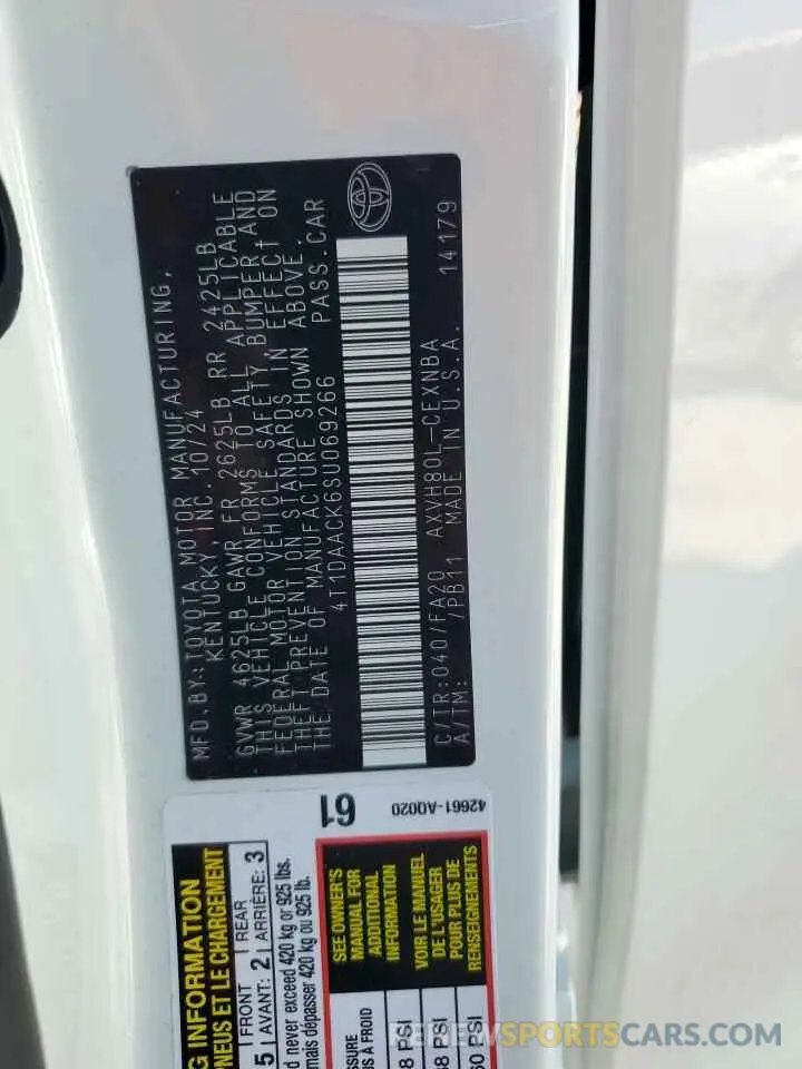 12 fotografías del automóvil dañado 4T1DAACK6SU069266 TOYOTA CAMRY 2025