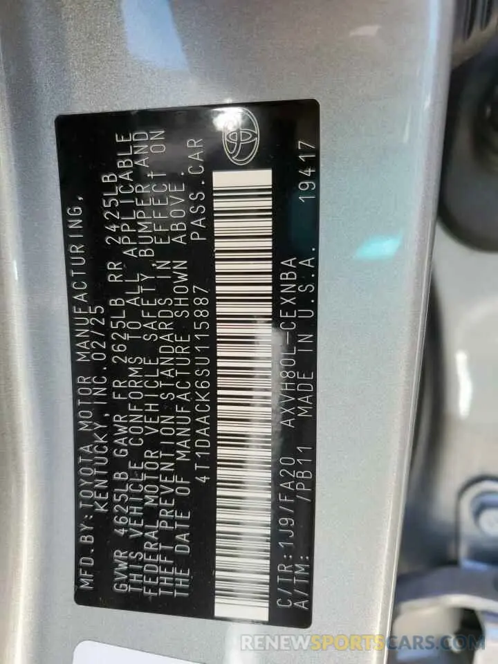 12 fotografías del automóvil dañado 4T1DAACK6SU115887 TOYOTA CAMRY 2025