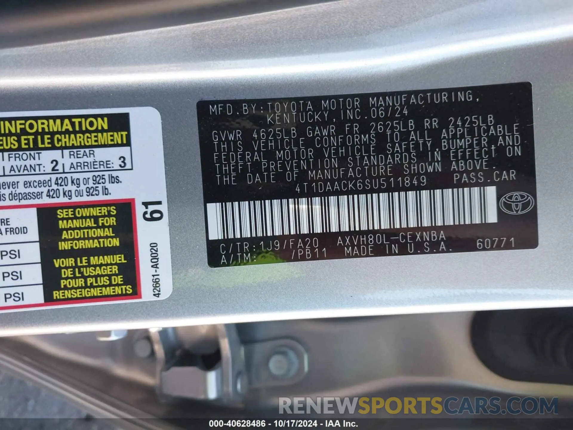 9 fotografías del automóvil dañado 4T1DAACK6SU511849 TOYOTA CAMRY 2025